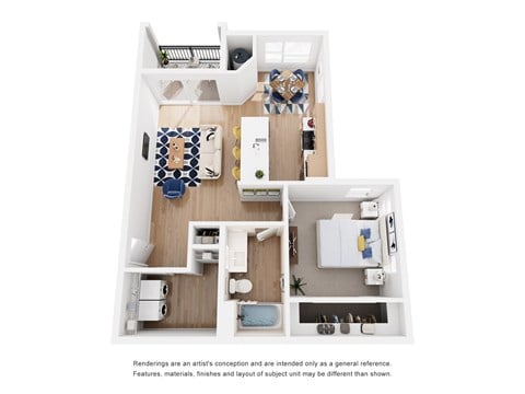 Floor plan for 1 bed, 1 bath, 861 sqft